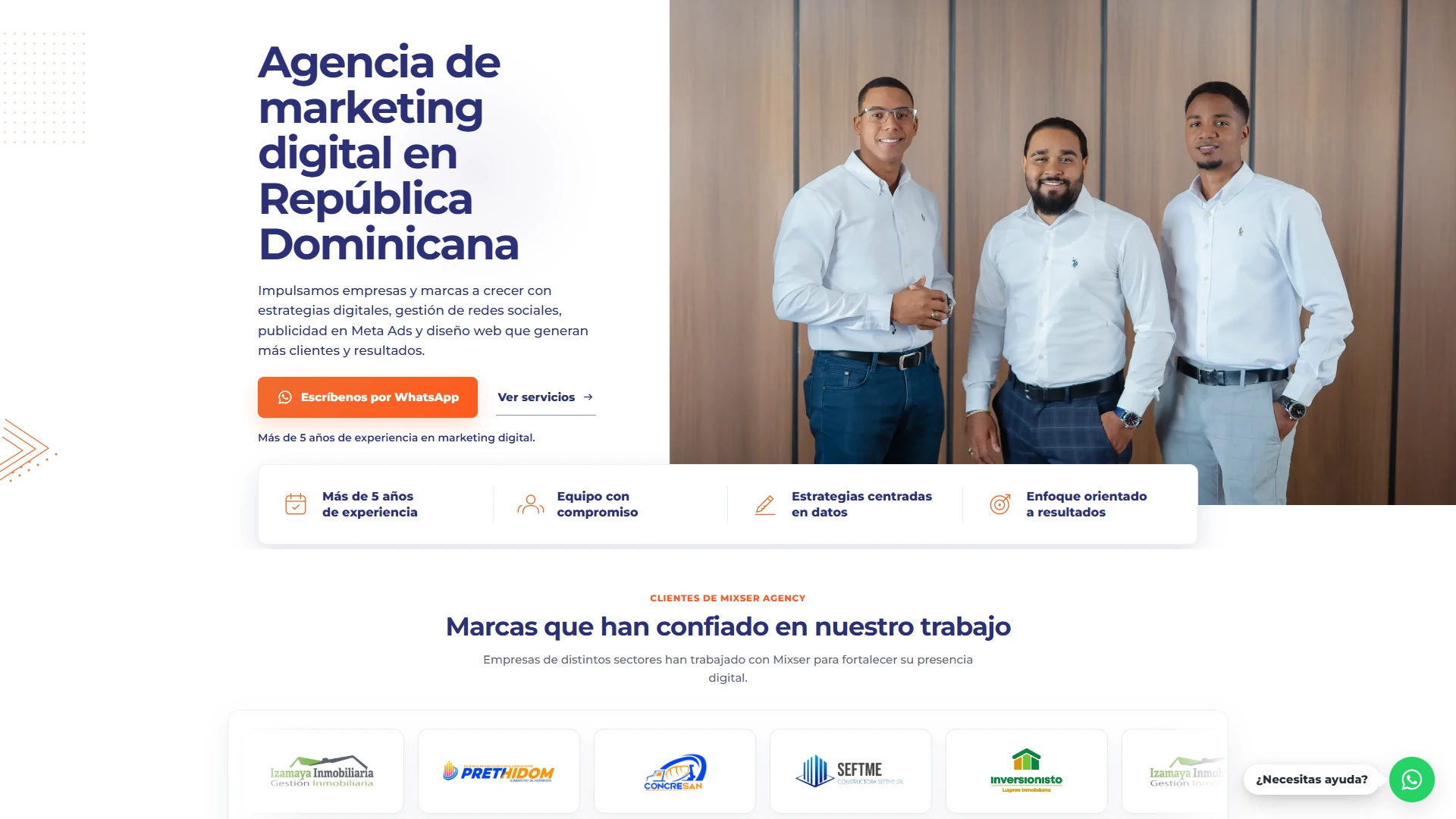 Página de inicio de Mixser Agency